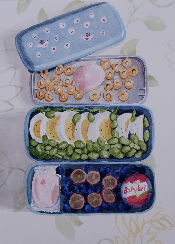 Round Things Bento (September 22nd Bento), Oct. 2014, watercolour on paper