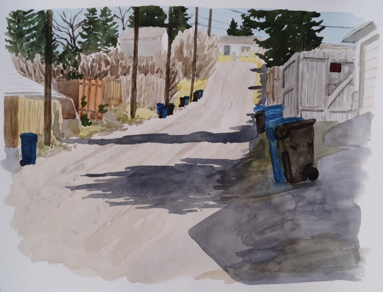 Back Alley, Apr. 4, 2017, watercolour on paper, 11 x 14