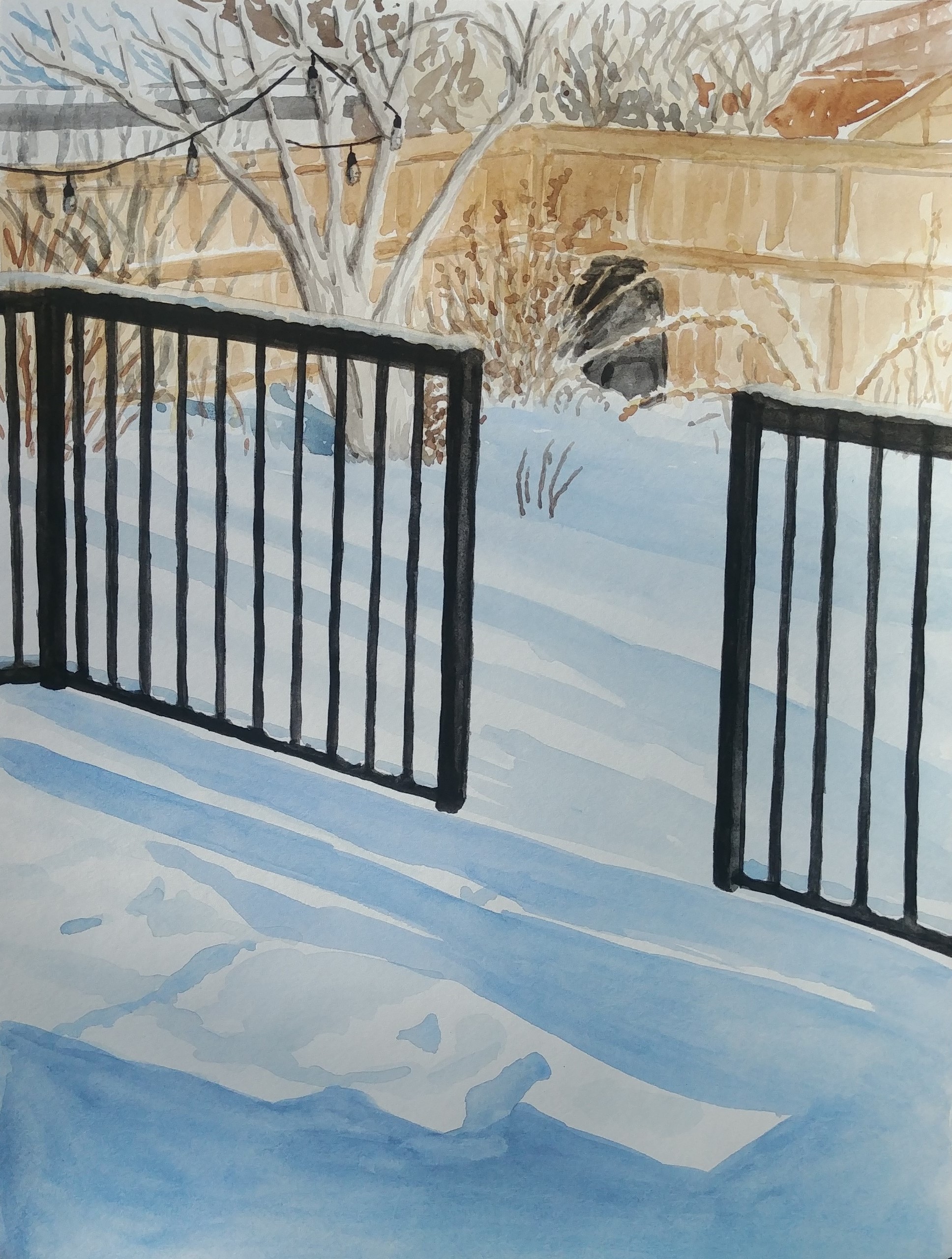 Snow in the Backyard, Feb. 6, 2019, watercolour on paper